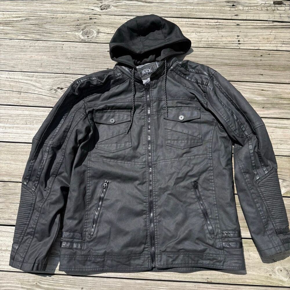 BKE Buckle Black Men’s Hooded Moto Jacket Size XL